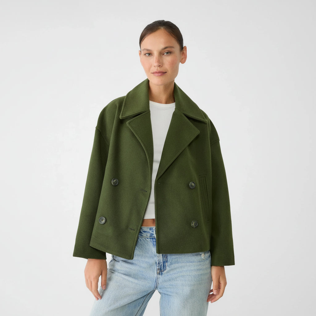 Blazer Dames Korte Dubbelrijige Oversized Jas Revers