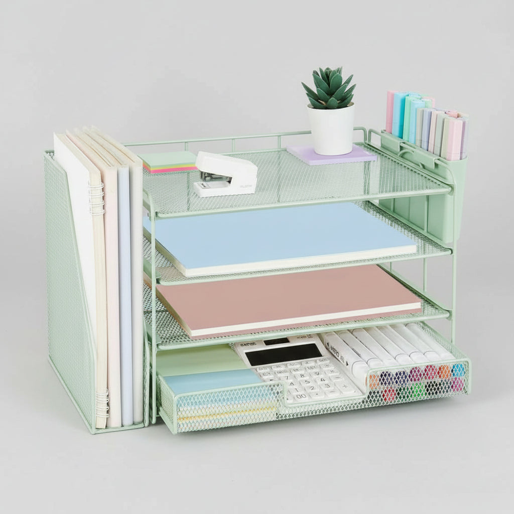 Organizador de Secretária Gaveta Ajustável Suporte Vertical para Pastas Armazenamento de Escritório