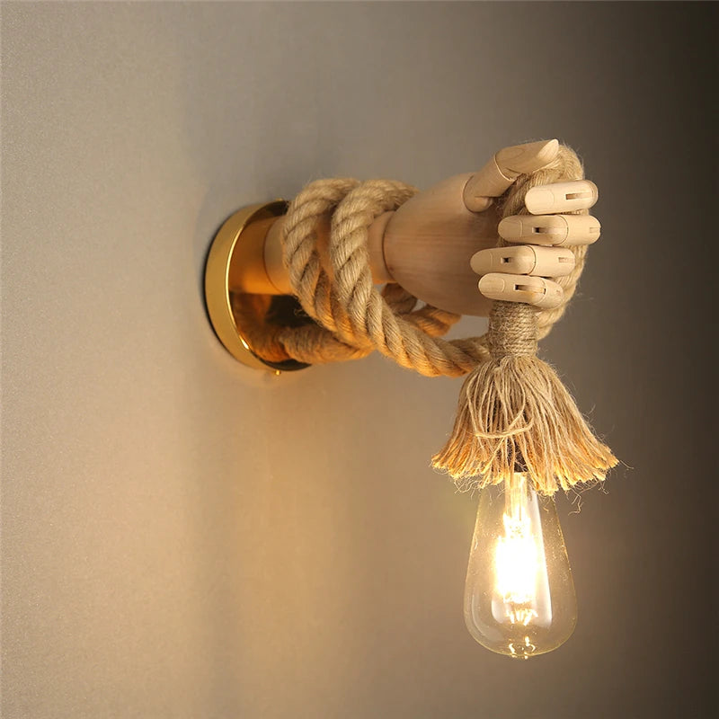 RetroHand - Industrial Rope Wall Lamp in Hand Shape