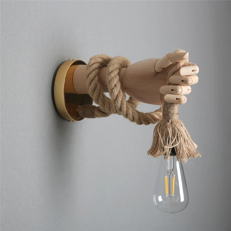RetroHand - Lámpara de pared industrial de cuerda en forma de mano