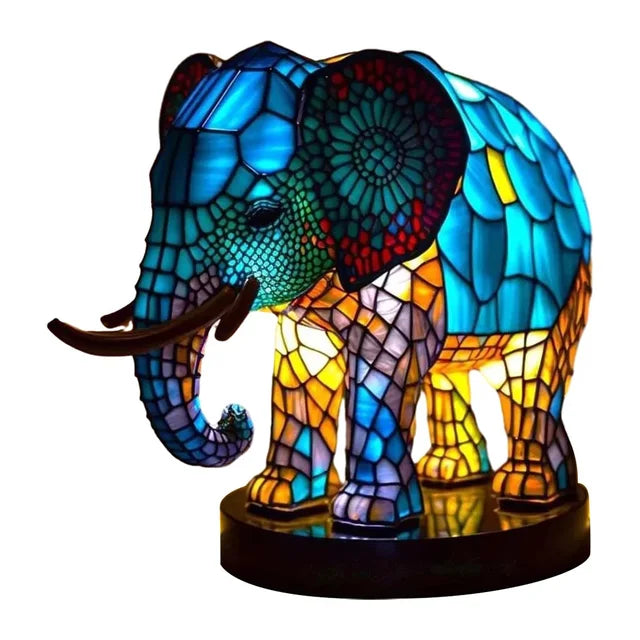 TiffanyGlow - Kleurrijke Dierenkop Nachtlamp – Handgemaakte Tiffany Glaslamp