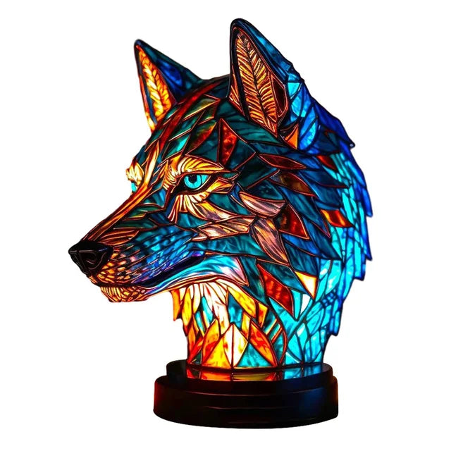 TiffanyGlow - Kleurrijke Dierenkop Nachtlamp – Handgemaakte Tiffany Glaslamp