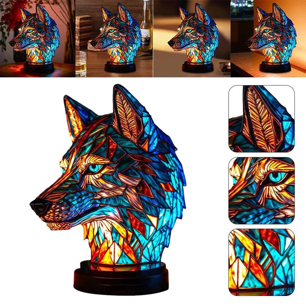 TiffanyGlow - Kleurrijke Dierenkop Nachtlamp – Handgemaakte Tiffany Glaslamp