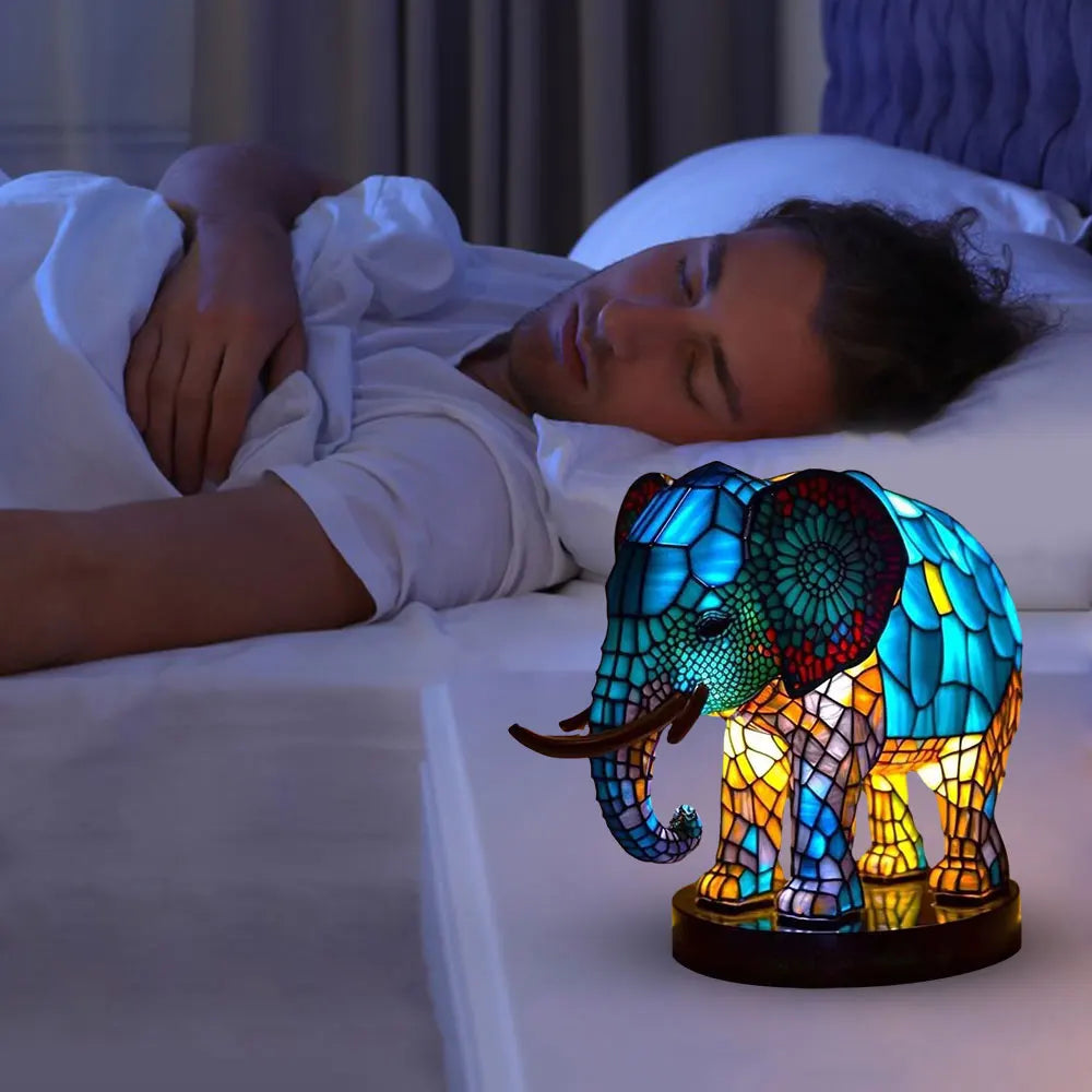 TiffanyGlow - Kleurrijke Dierenkop Nachtlamp – Handgemaakte Tiffany Glaslamp