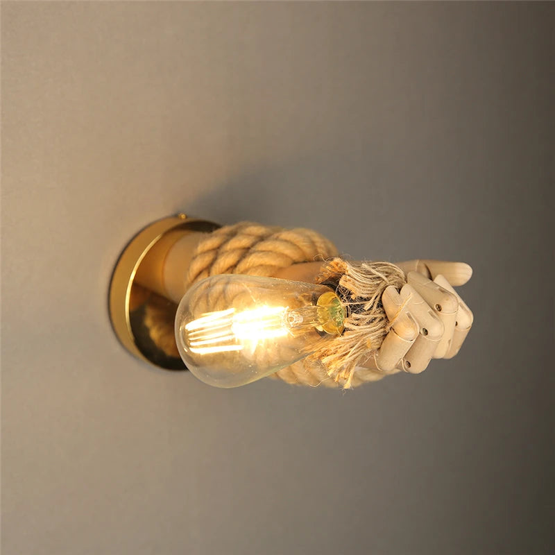 RetroHand - Industrial Rope Wall Lamp in Hand Shape