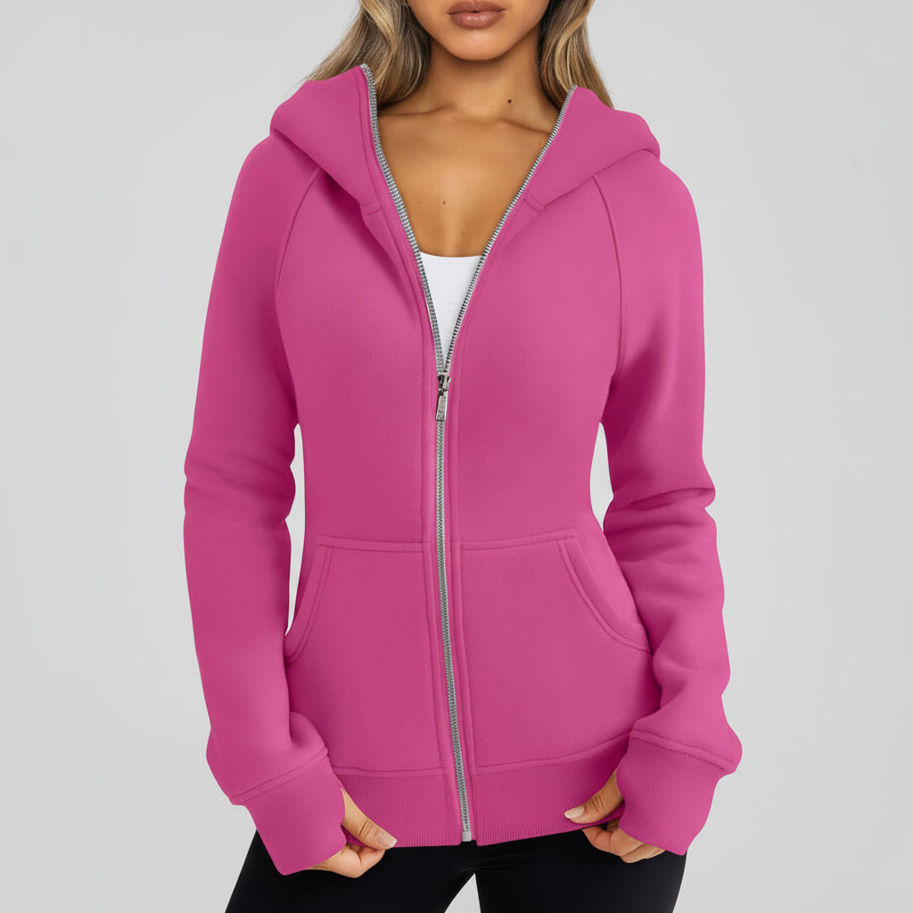 Sweatshirt com fecho de correr para senhora, corte justo, mistura de algodão, colete casual