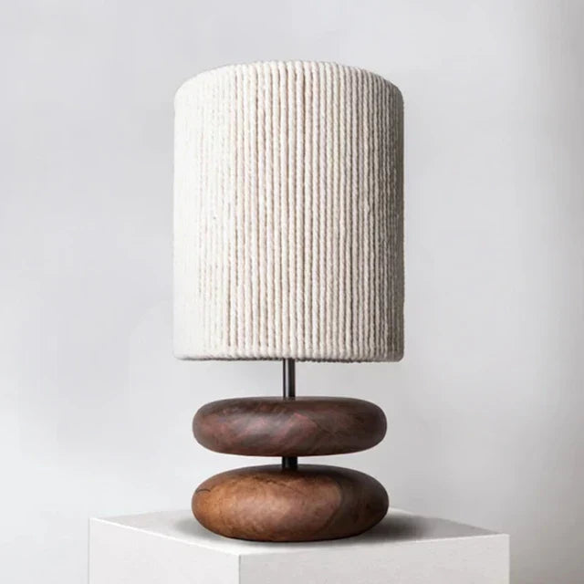 RusticGlow - Walnoothouten Tafellamp met Linnen Kap – Natuurlijke Verlichting voor Woon- en Slaapkamer