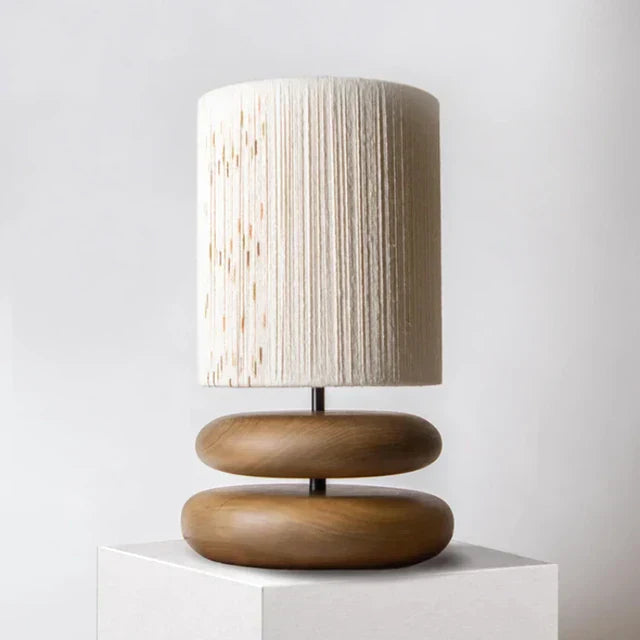 RusticGlow - Walnoothouten Tafellamp met Linnen Kap – Natuurlijke Verlichting voor Woon- en Slaapkamer