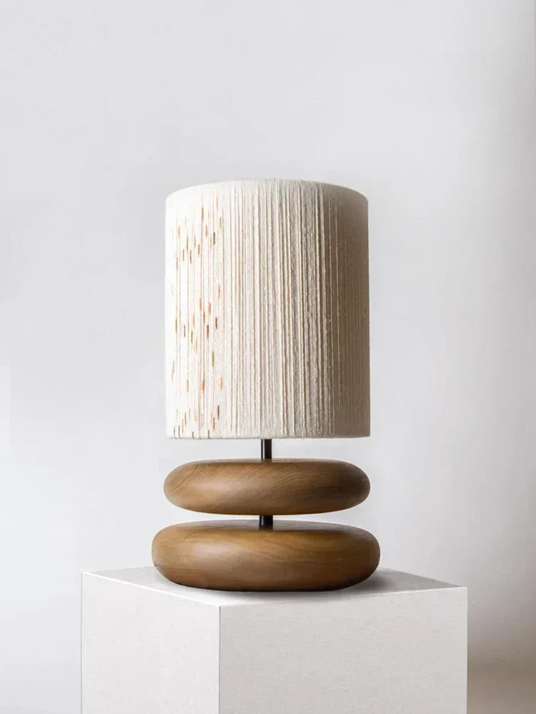 RusticGlow - Walnoothouten Tafellamp met Linnen Kap – Natuurlijke Verlichting voor Woon- en Slaapkamer
