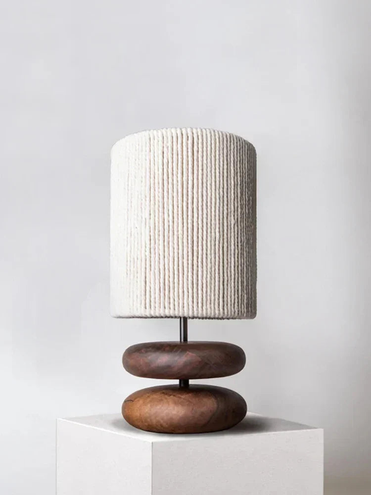 RusticGlow - Walnoothouten Tafellamp met Linnen Kap – Natuurlijke Verlichting voor Woon- en Slaapkamer