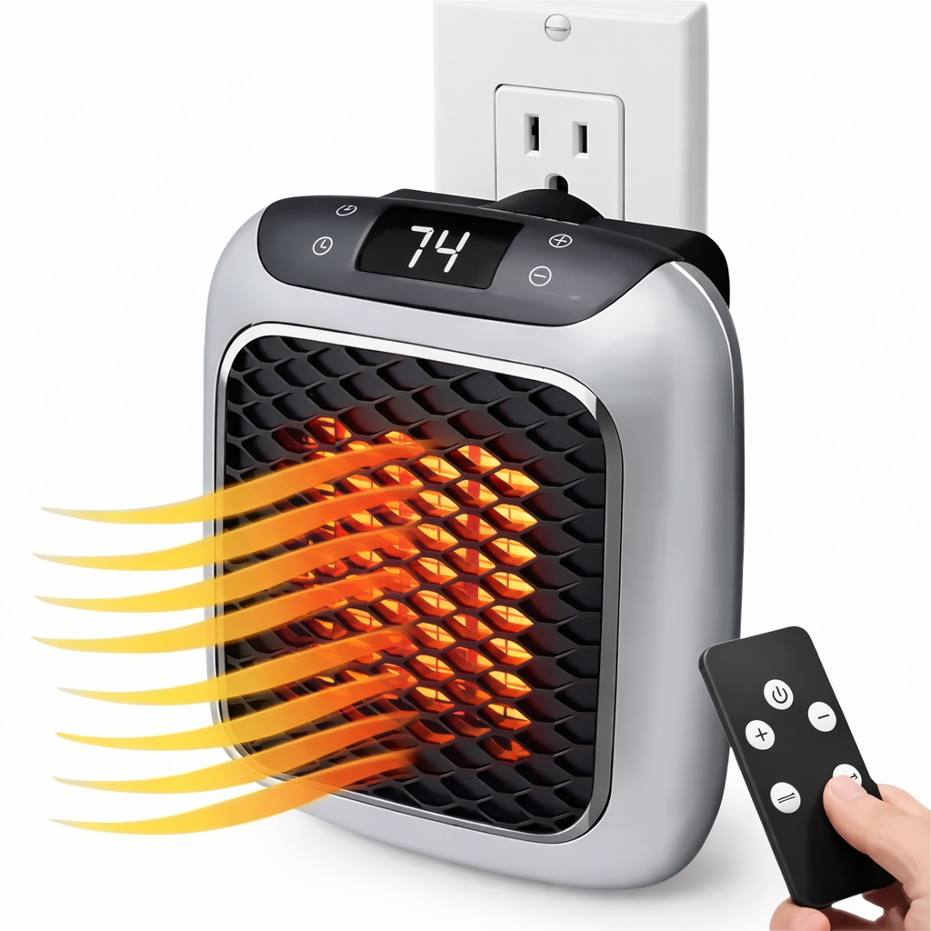 Mini Aquecedor de Ficha Cerâmico com Temporizador e Funções de Segurança