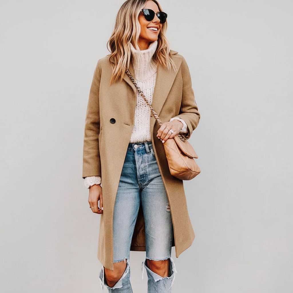 Dames Winterjas Lange Slim Fit Overcoat Kraag