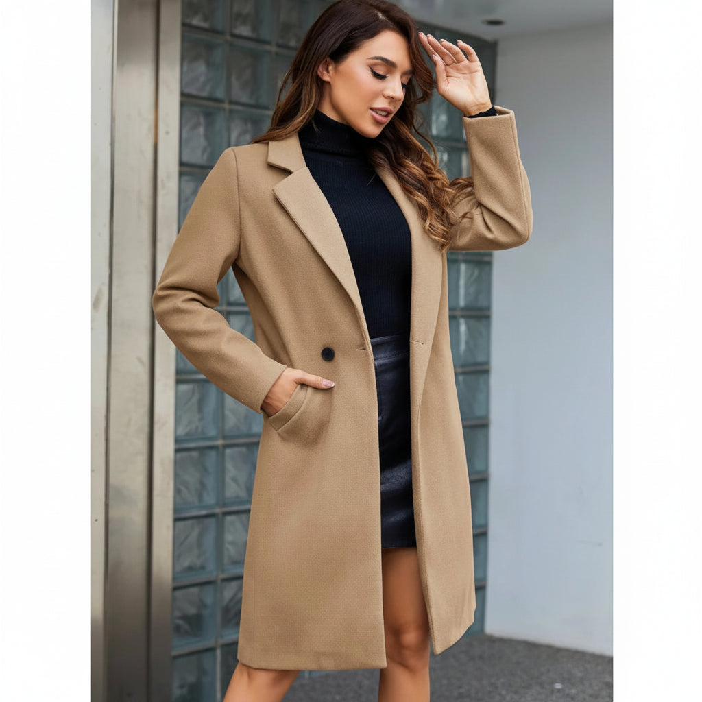 Dames Winterjas Lange Slim Fit Overcoat Kraag