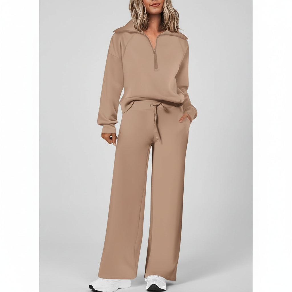 Casual Dames Tracksuit Set Half Zip Sweatshirt Palazzo Pants