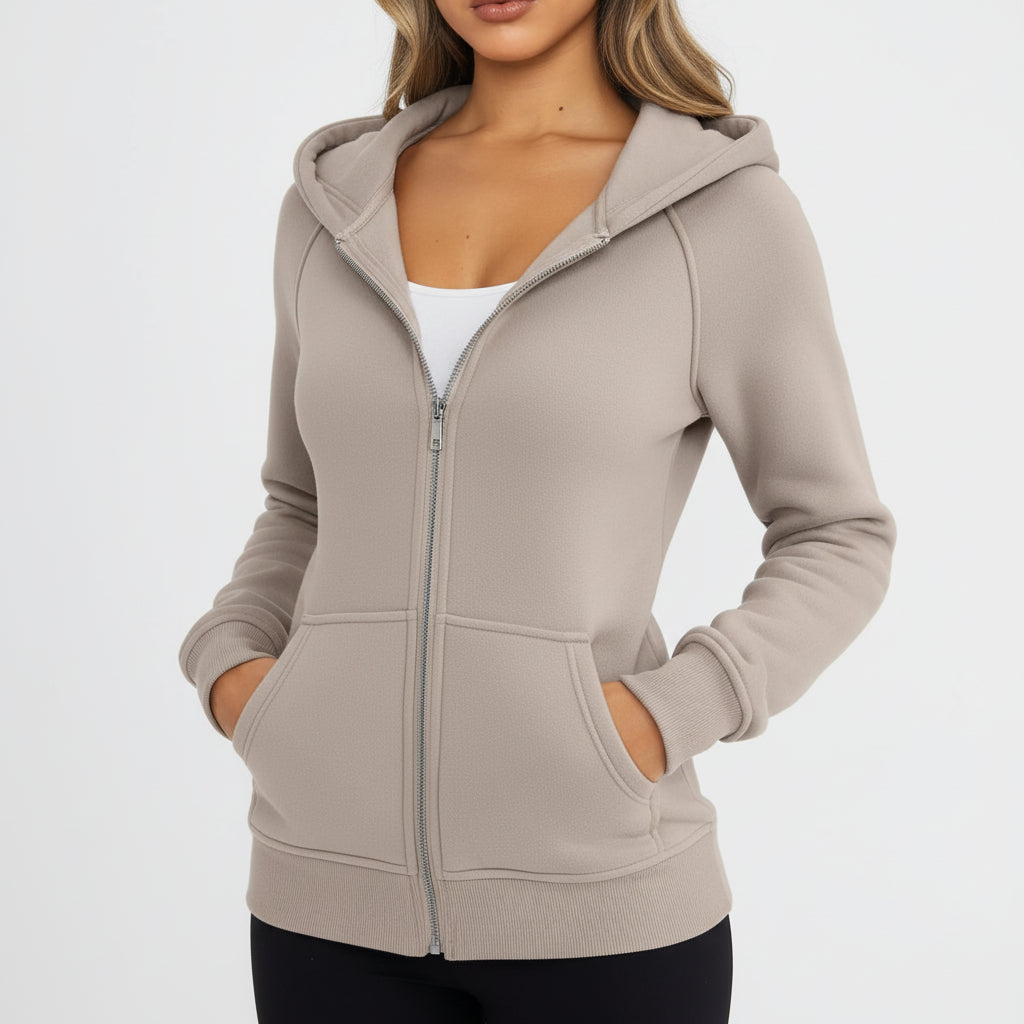 Sweatshirt com fecho de correr para senhora, corte justo, mistura de algodão, colete casual