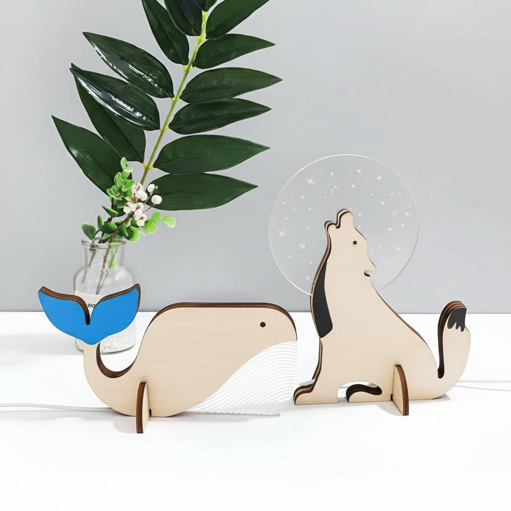 Kids Wooden Animal Table Lamp LED Night Light Touch Switch 4