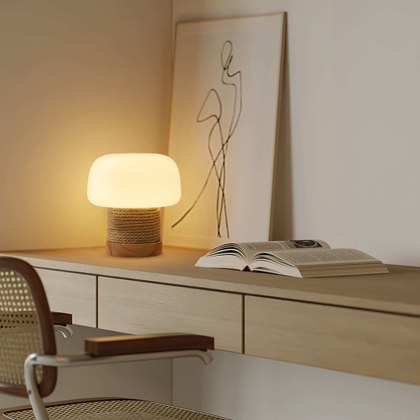 LumiWood - Moderne Tafellamp met Houten Basis