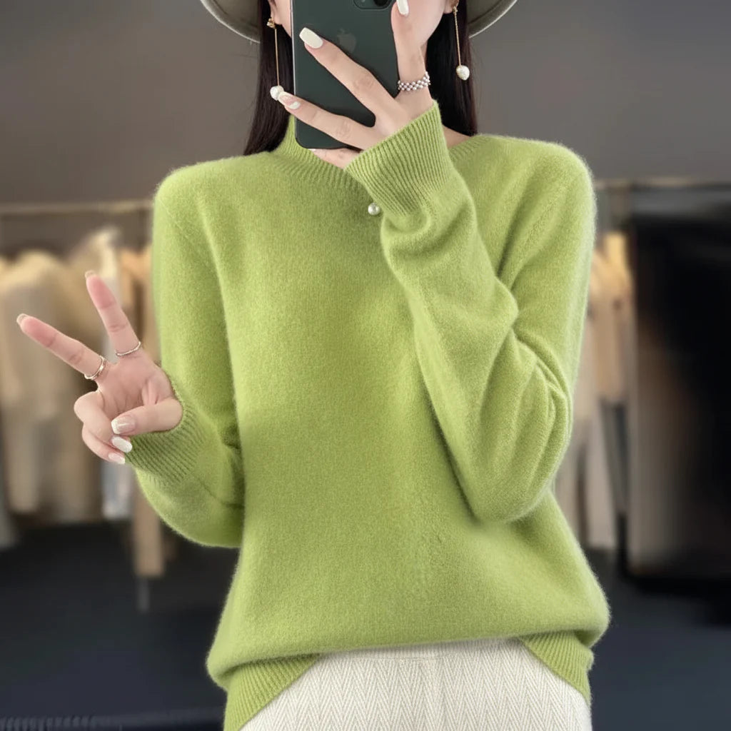 Camisola de Senhora Gola Redonda Conforto Diário Pulôver Leve e Quente