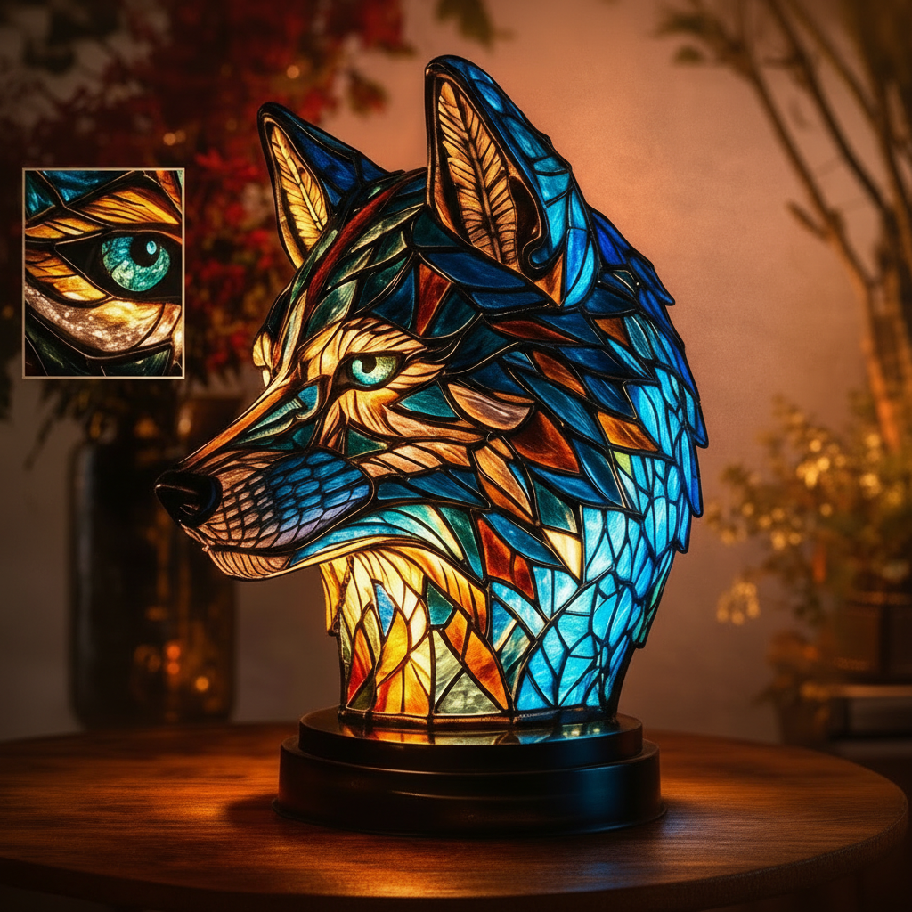 Tafellamp Gebrandschilderd Glas Dieren Sculptuur Sfeerverlichting