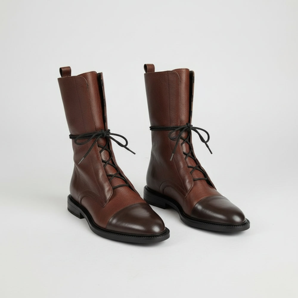 Botins de Senhora em Pele com Atacadores Salto Baixo Uso Diário