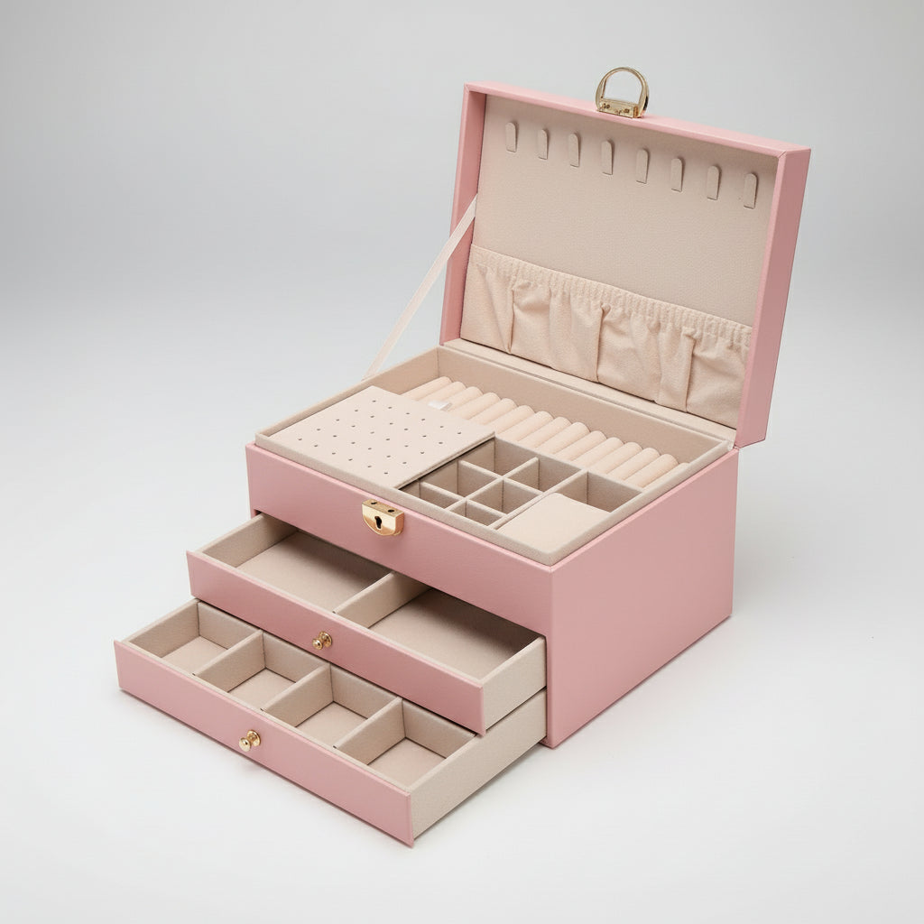 Leather Jewelry Box Multilayer Elegant Storage Organizer for Rings Necklaces 6