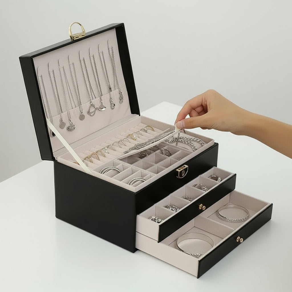 Leather Jewelry Box Multilayer Elegant Storage Organizer for Rings Necklaces 8