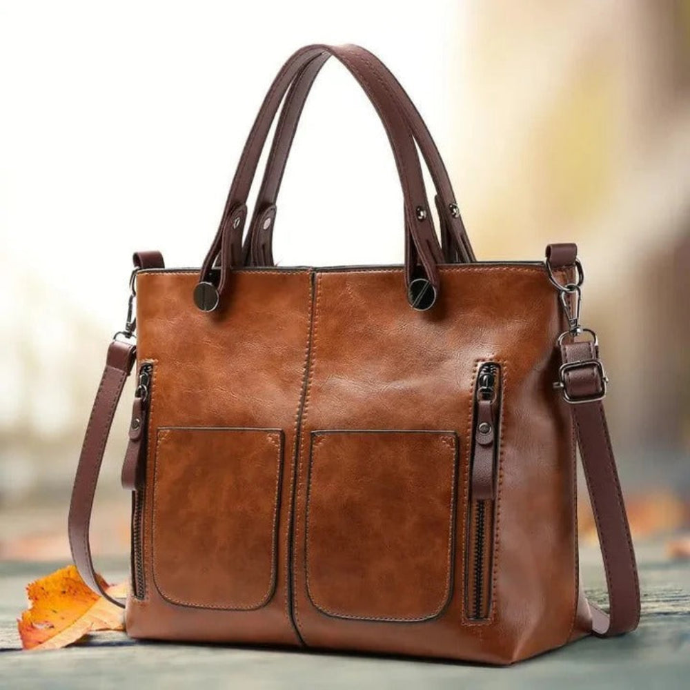 Work Bag Women Vintage Leather Tote Handbag Office Travel - Image 3
