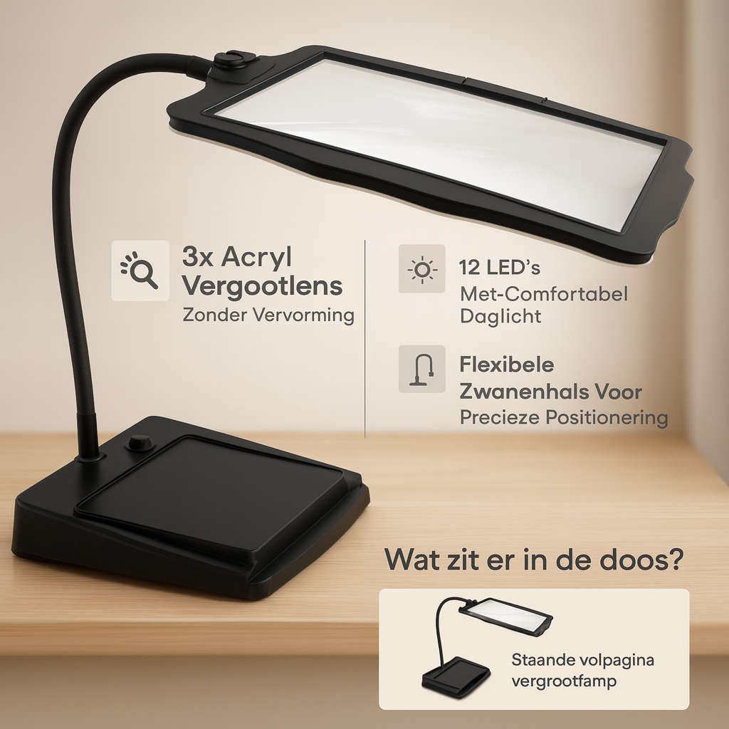 Leeslamp Vergrootglas Staand LED Volpagina Flexibele Vergrootlamp