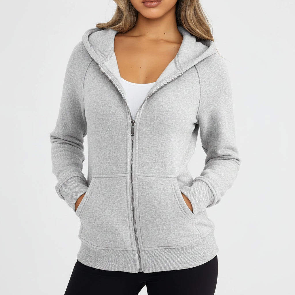 Sweatshirt com fecho de correr para senhora, corte justo, mistura de algodão, colete casual