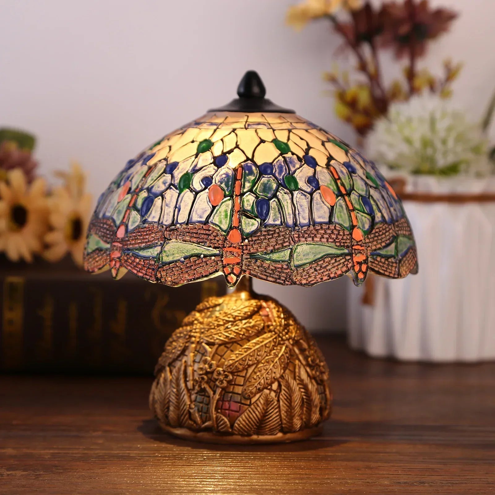 LuxeGlow - Vintage Tafellamp met Libellenmotief en Art Nouveau Design