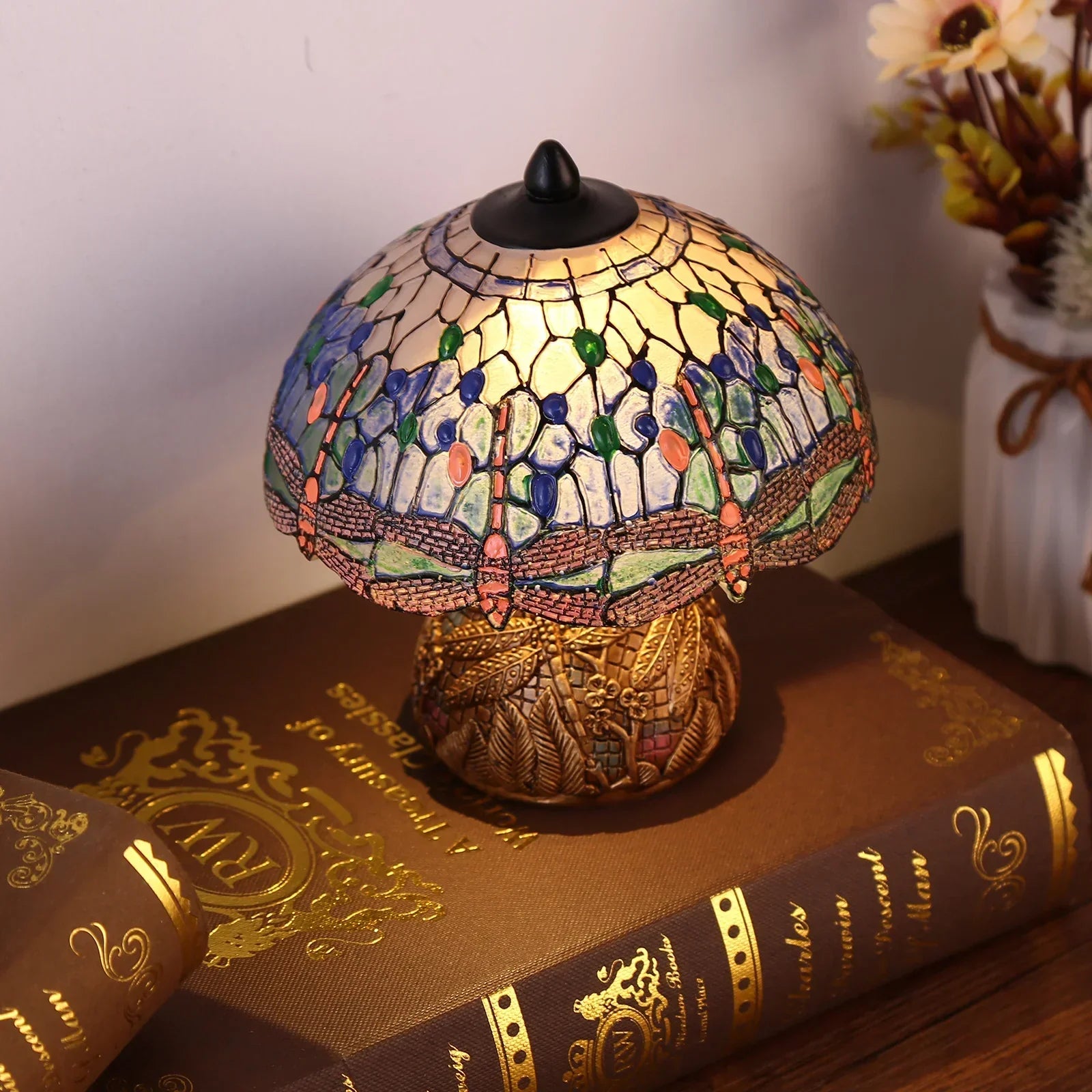 LuxeGlow - Vintage Tafellamp met Libellenmotief en Art Nouveau Design