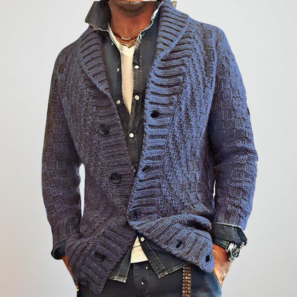 Men's Knit Jacket - Long Oversized Shawl Collar - Image 3