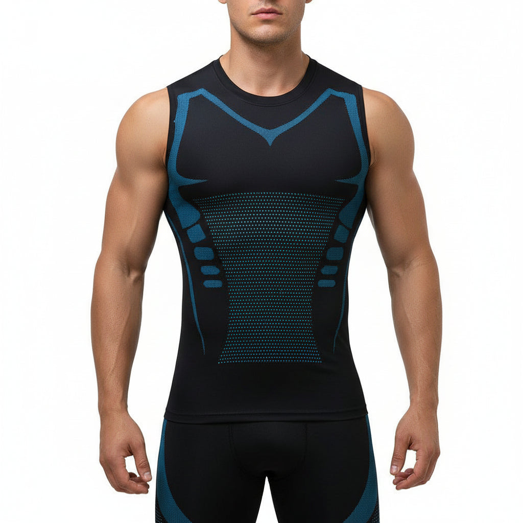 Camisola de compressão para homem Correção postural Respirável Camisola desportiva sem mangas