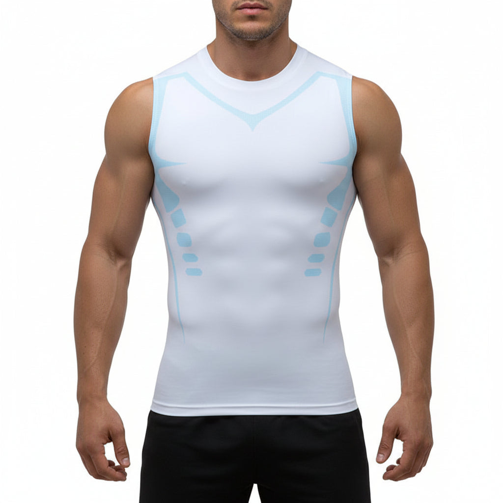 Camisola de compressão para homem Correção postural Respirável Camisola desportiva sem mangas
