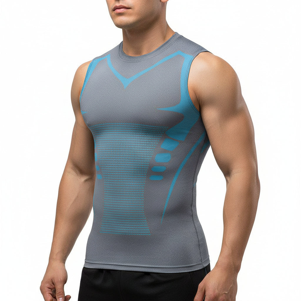 Camisola de compressão para homem Correção postural Respirável Camisola desportiva sem mangas