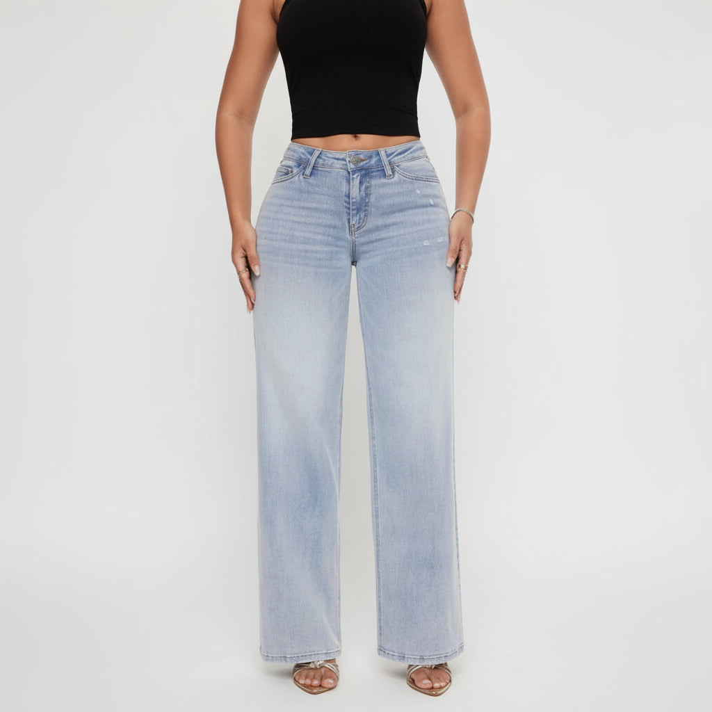 Dames Jeans Wijde Pijp Hoge Taille Stretch Vintage Denim