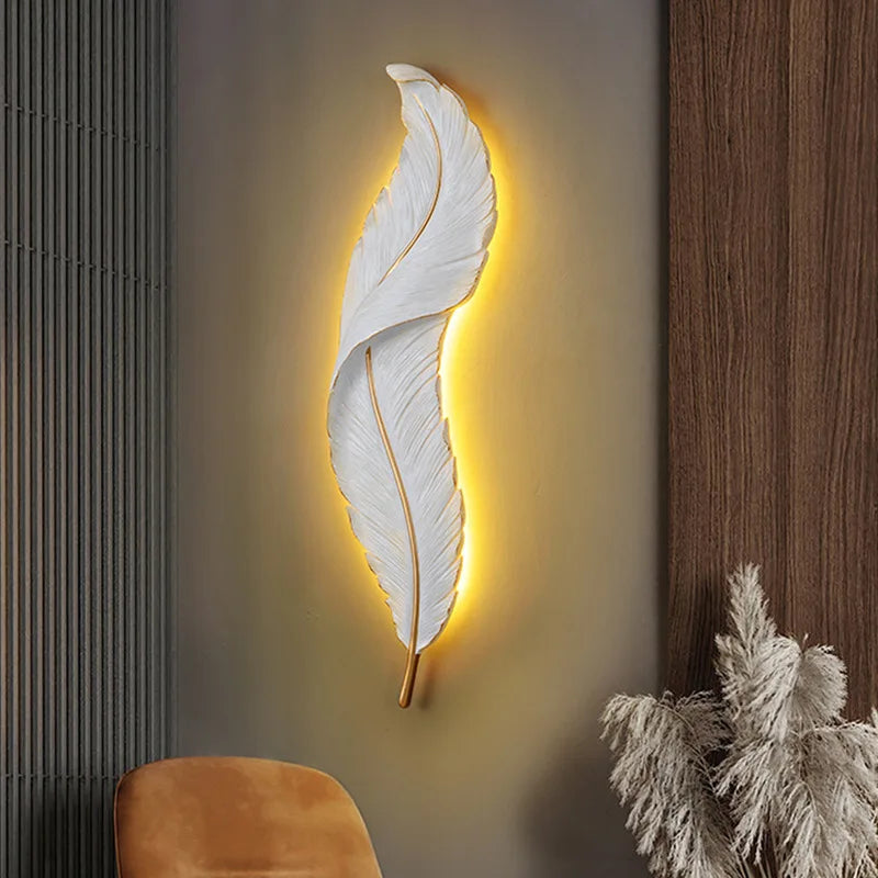 FeatherGlow - Moderne Witte Veren-Wandlamp