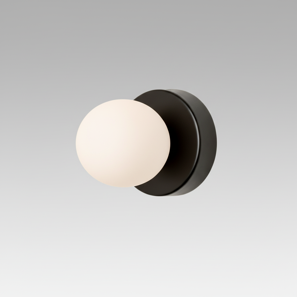 Modern Glass Wall Light Sconce Black Metal Frosted Globe Shade 0