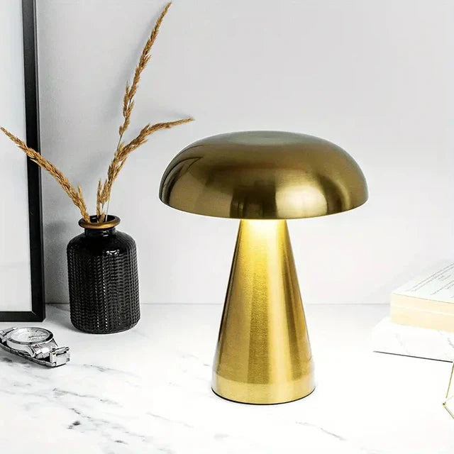 MushroomGlow - Lámpara de mesa LED regulable de metal | Sin cable y recargable