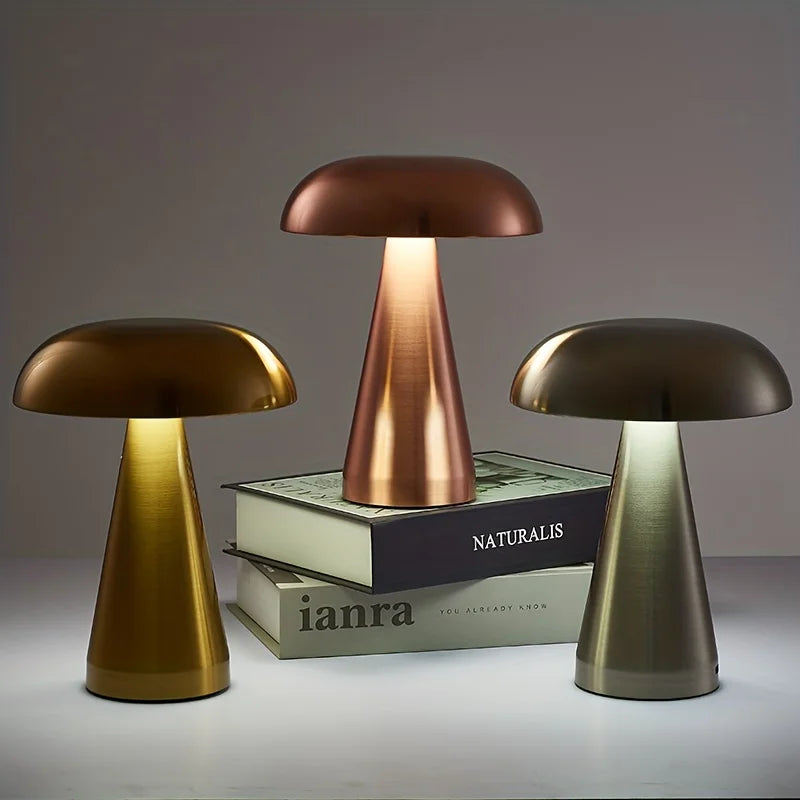 MushroomGlow - Lámpara de mesa LED regulable de metal | Sin cable y recargable