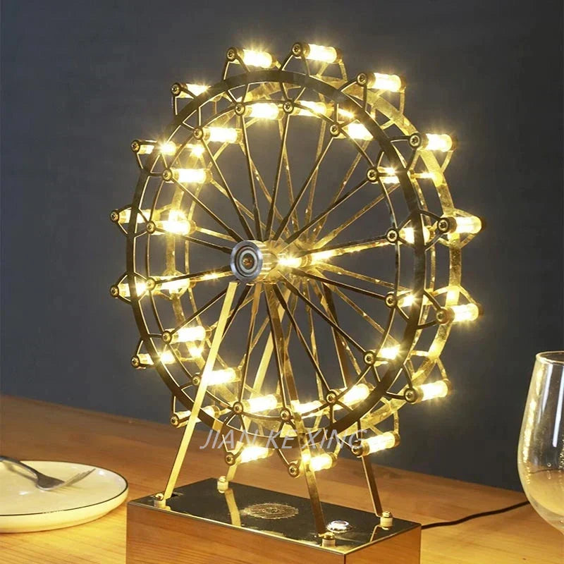 LumiSpin - LED Reuzenrad Tafellamp met Muziekfunctie, Dimbare Retro Bureaulamp