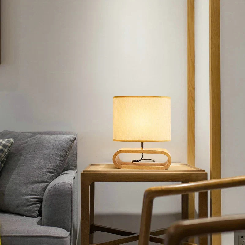 WoodLuxe – Tafellamp met Houten Basis voor Slaapkamer & Woonkamer