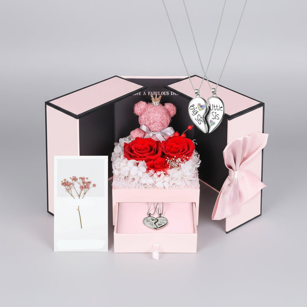 Caixa de Presente Rose Guardada Urso Feito à Mão Colar Eu Amo-Te