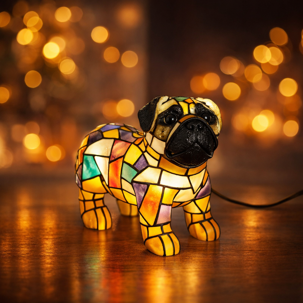 Candeeiro decorativo para cães Figura artística de cão carlino Iluminação