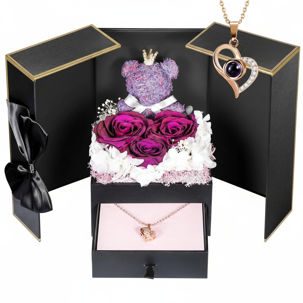 Caixa de Presente Rose Guardada Urso Feito à Mão Colar Eu Amo-Te