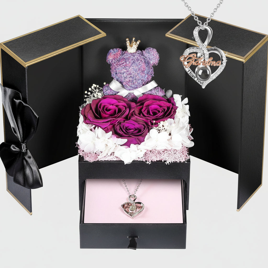 Caixa de Presente Rose Guardada Urso Feito à Mão Colar Eu Amo-Te