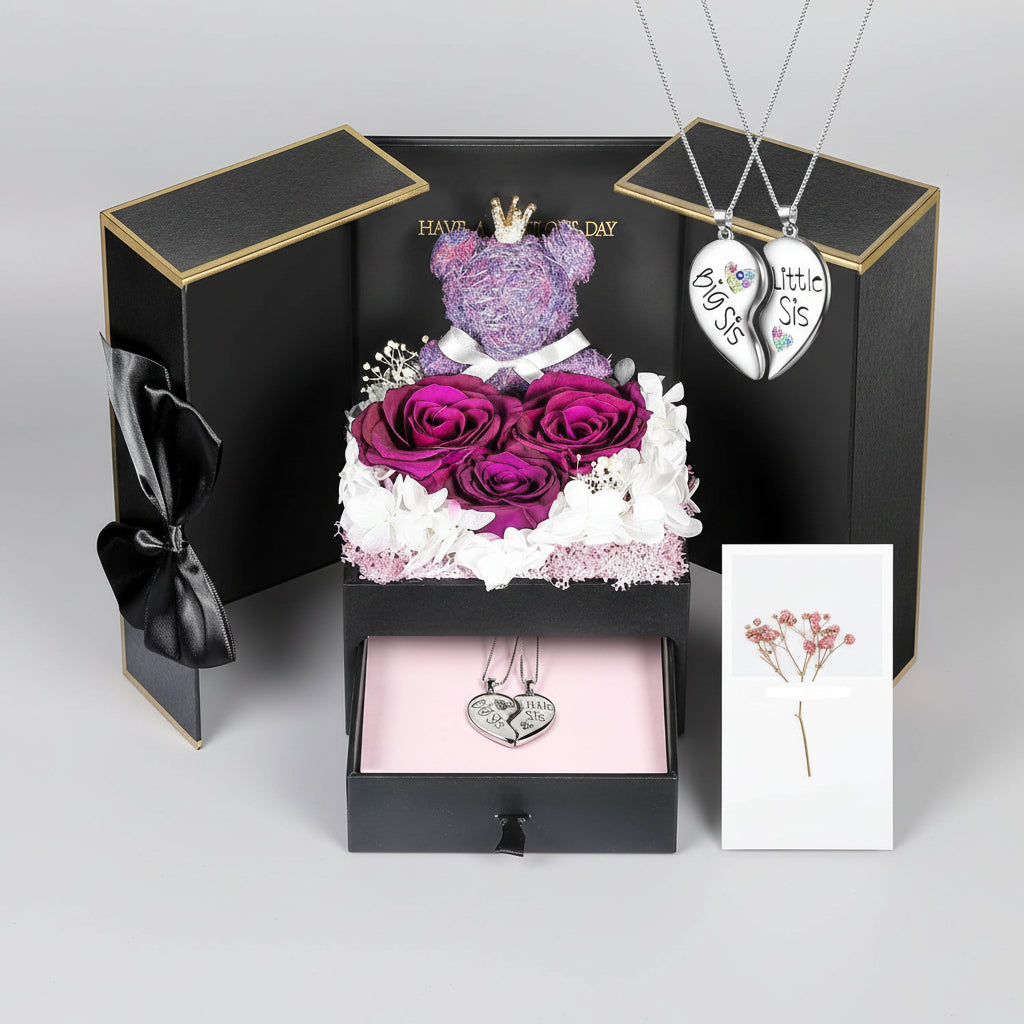 Caixa de Presente Rose Guardada Urso Feito à Mão Colar Eu Amo-Te