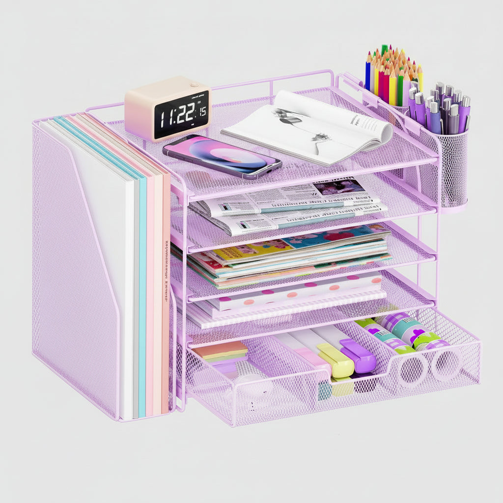 Organizador de Secretária Gaveta Ajustável Suporte Vertical para Pastas Armazenamento de Escritório