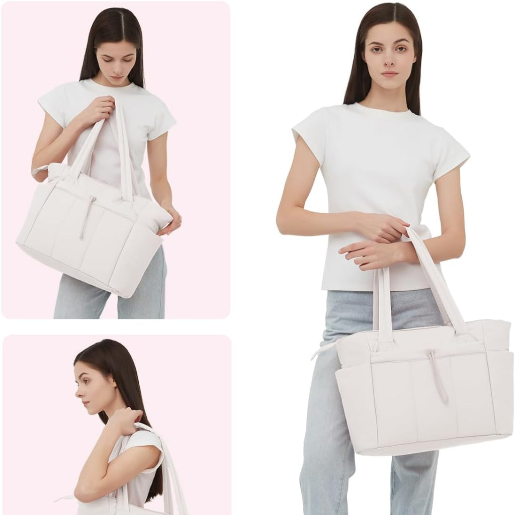 Quilted Tote Bag with Padded Laptop Sleeve and Tumbler Holder 5