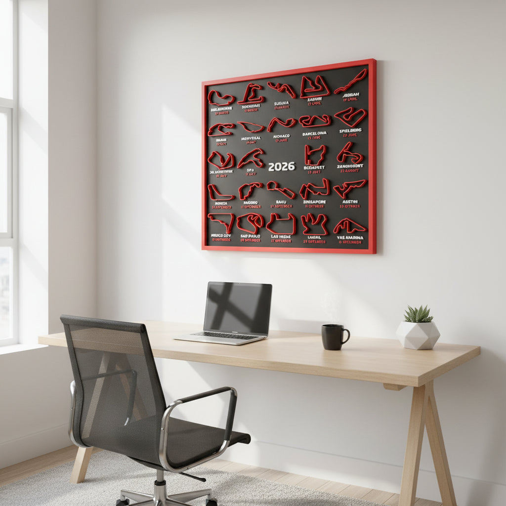 Calendário de Corridas F1 Impresso em 3D Suporte de Exposição para Decoração de Parede do Circuito